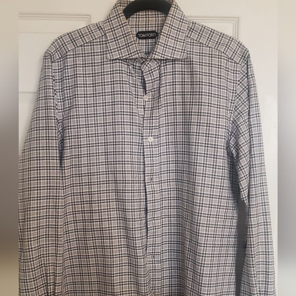 Tom Ford Men's Checkered Shirt - Pink and Grey